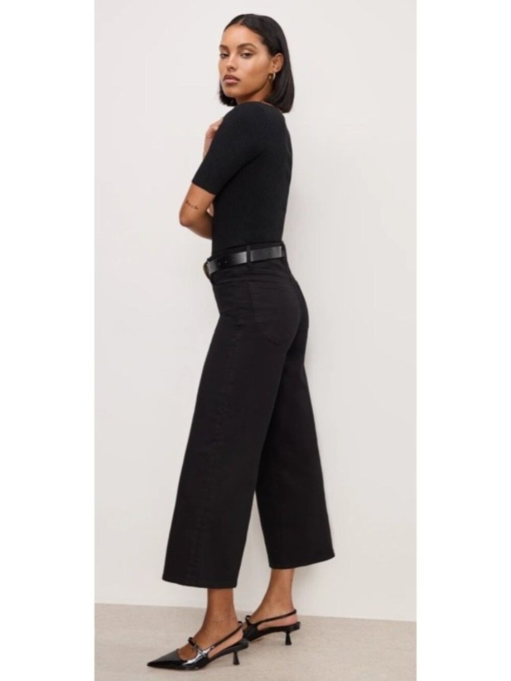 GOOD AMERICAN Good Waist Cropped Palazzo Never Fade Jeans Black Womens Size 4/27 - Picture 3 of 16